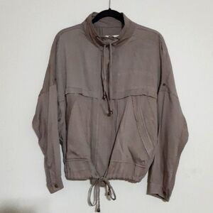 Thread Supply Taupe Draped Utility  bomber Jacket Women S Lagenlook Retro Y2k